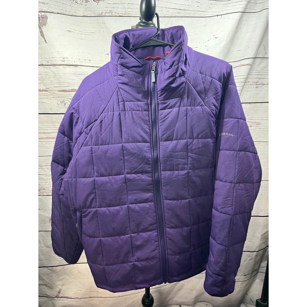 Merrell Womens Purple Grid‎ Quilted Puffer Jacket Full Zip Size XXL J119414